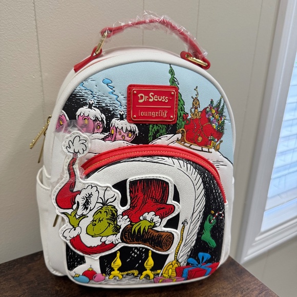 Loungefly Dr. Seuss The Grinch Chimney Thief Adult Womens Double Strap Shoulder Amazon.com: Loungefly Dr. Seuss The Grinch Chimney Thief  main image 3